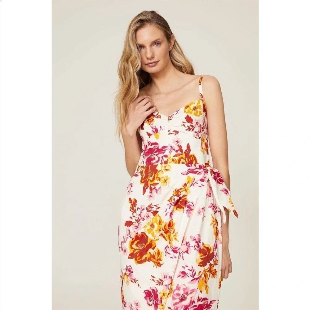 Great Jones White Pink Floral Printed Tank Midi Dress